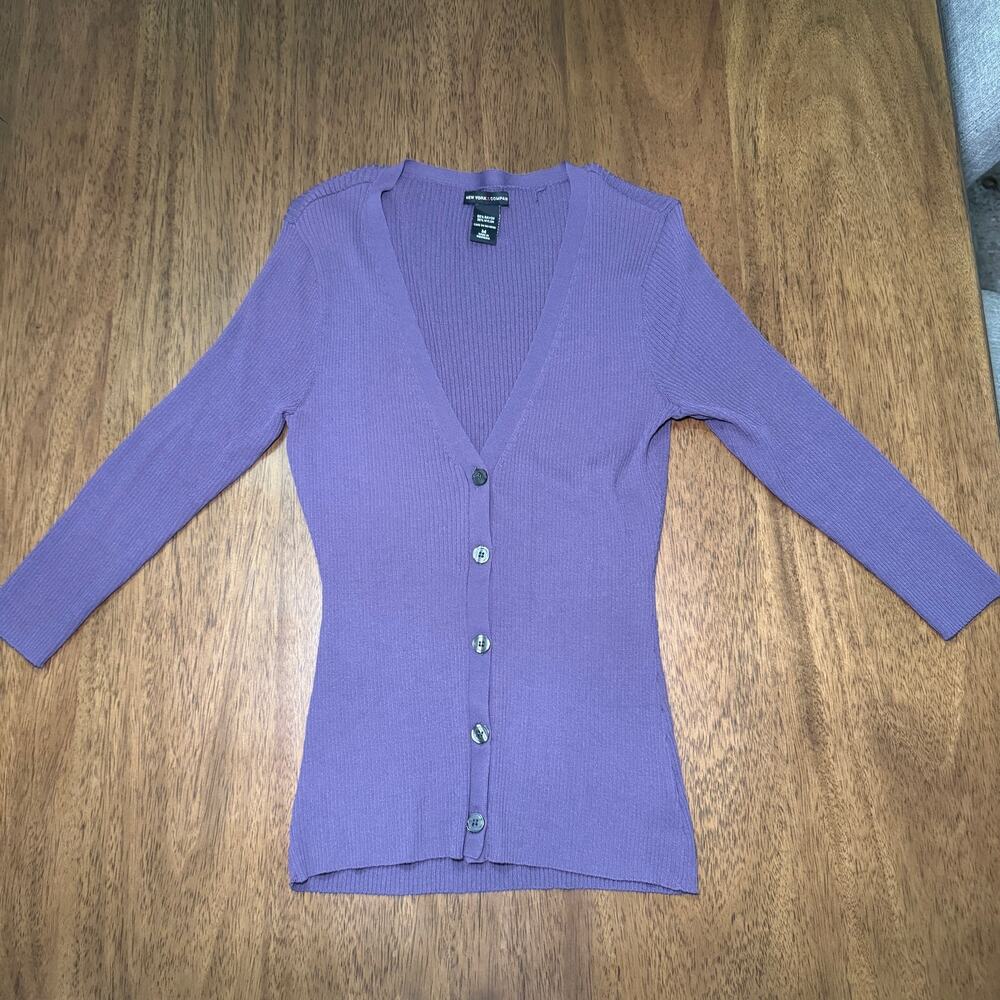 New York & Company Purple Ribbed Cardigan Women’s M